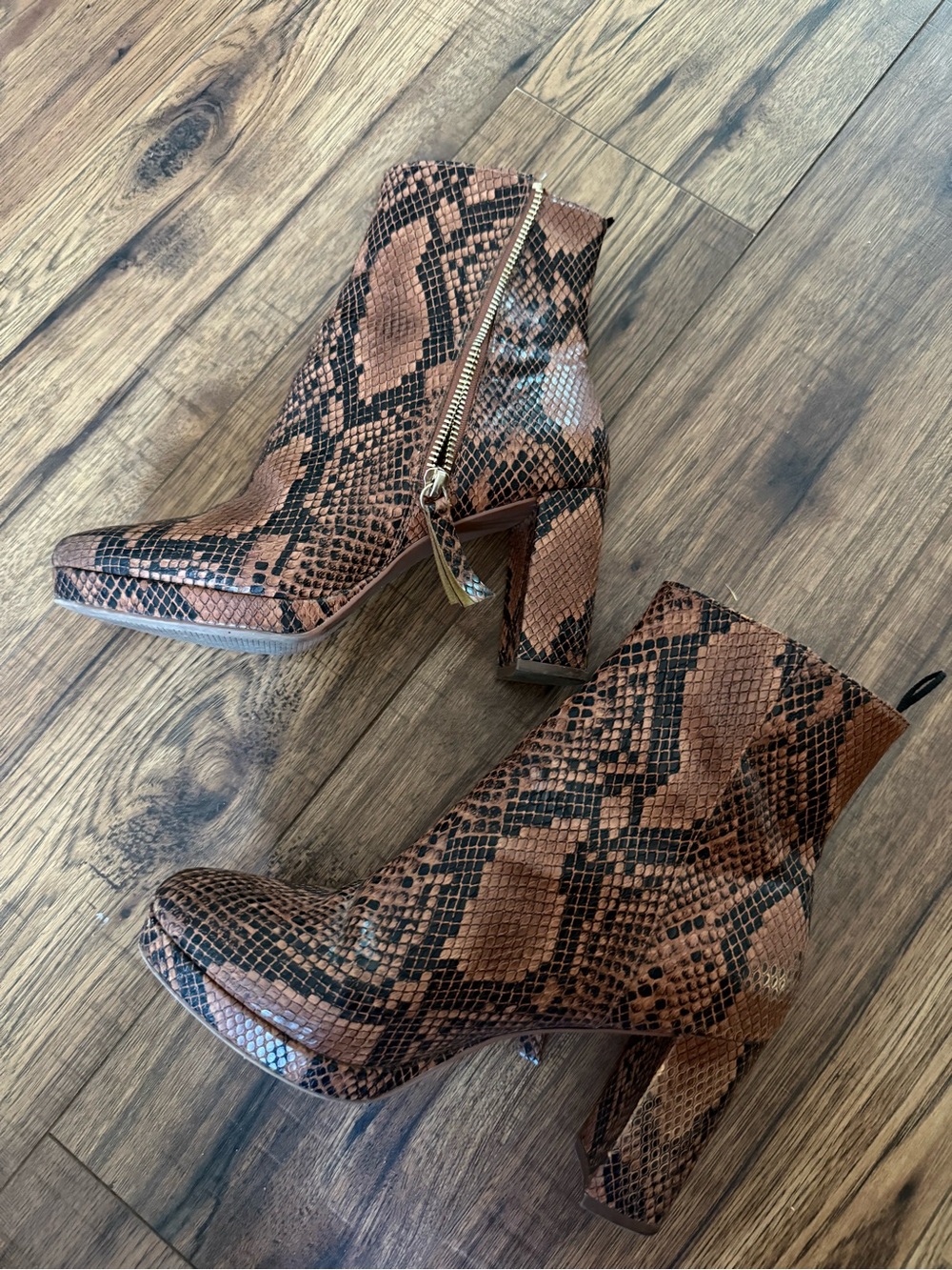 Brown Snake-Print Platform Ankle Boots - H&M